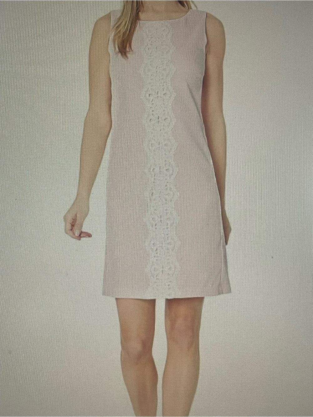 Pappagallo Seersucker Blush Pink Sleeveless Lace-Front Shift Dress